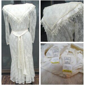 GUNNE SAX Scott McClintock 70's Edwardian Style Lace Overlay Wedding Dress 12 US